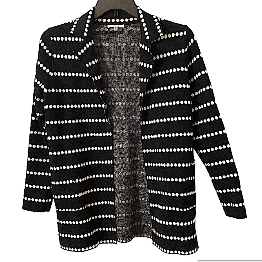 Sioni Women Long Sleeves Open Front Collar Black with White Dots Blazer - Picture 1 of 6